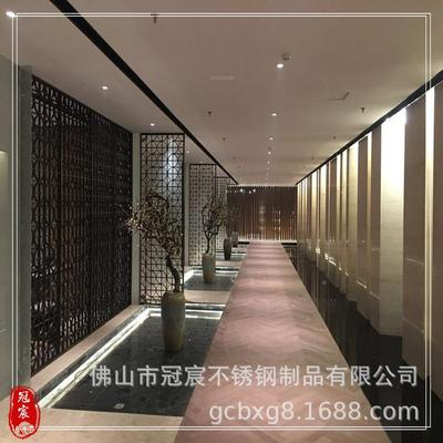 无焊接不锈隔断玄关焊满矩形管304拉丝玫瑰金格HBZ栅屏钢缝风