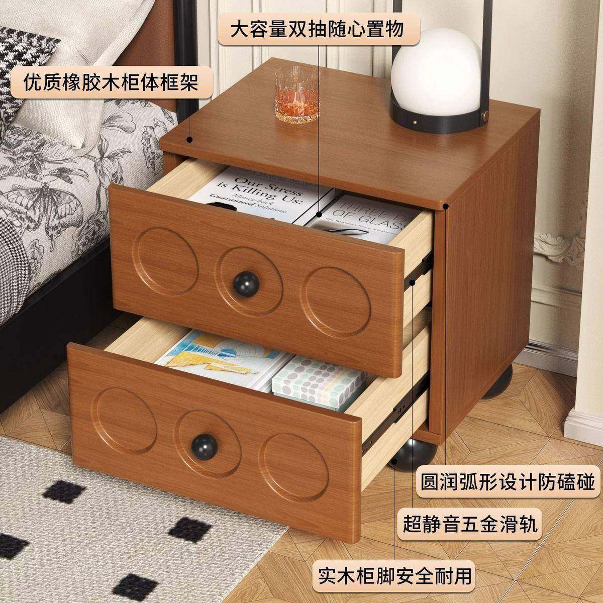 床头柜中小古实木无品牌/法式古复轻奢感型烤创意高颜值储物漆收