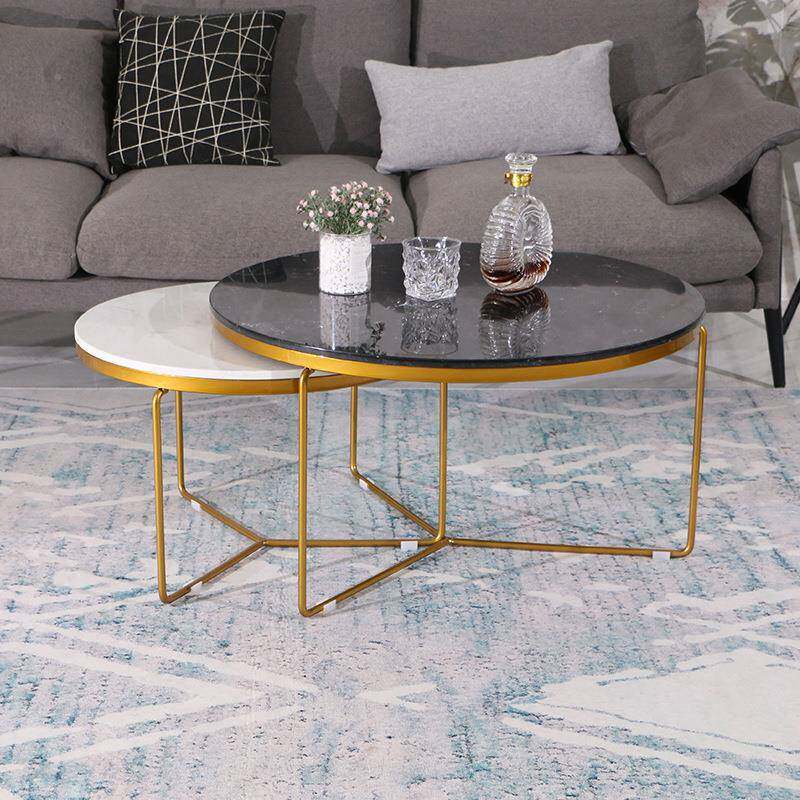 现代简约大理形石茶几小户型客厅会客圆茶子母茶几几办公室待洽谈