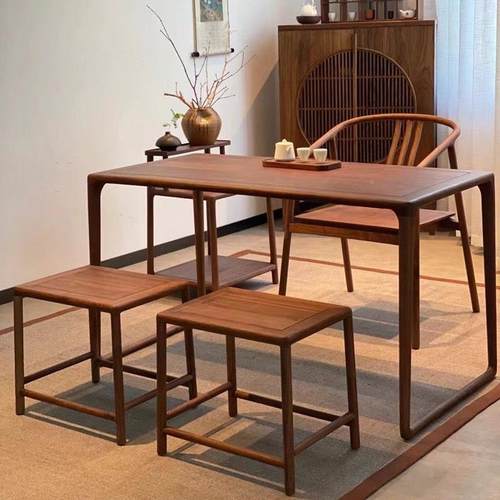 新中式榆木茶台LSO套装木茶桌方凳实茶凳家用办公宿实民木茶桌套