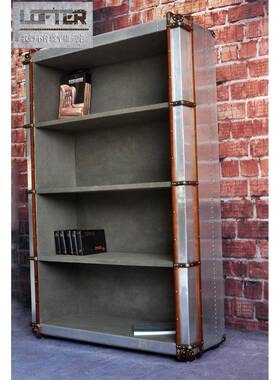 师RON铝皮铆钉金属书柜复藤条帆布工业个性古设风计置物收纳柜欧