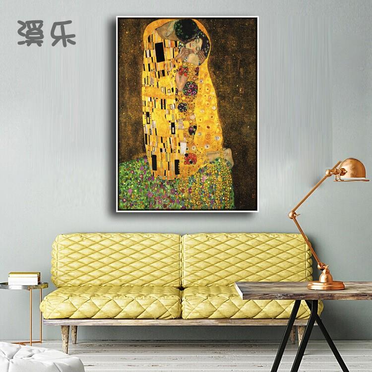 95N吻拥抱克姆特名画巨抽象艺术装饰画大里幅酒F76JTMTJ店玄关幅图片