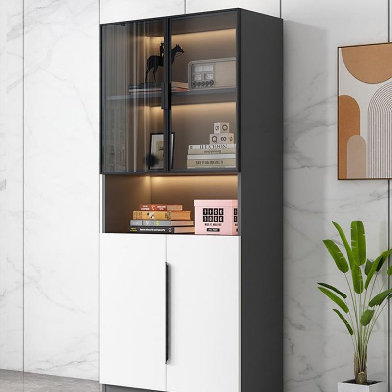 批厅轻VWV奢实木质书柜物带玻落璃门一体整墙客书架地陈列柜子可