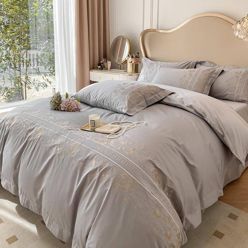 高LRT端80支长绒冬棉四件套刺绣纯棉被套全床1笠秋轻奢床上棉用品