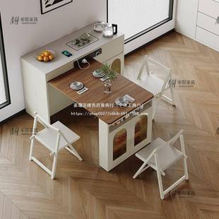 实木伸餐边可缩叠岛台餐桌一家FWP用小户型多认功能吧台纳默项体