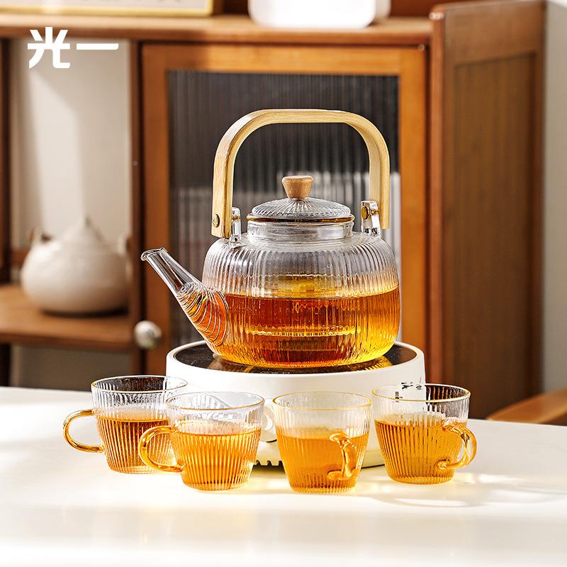 676F768MJM8竖纹提B梁壶泡玻璃茶壶茶家用电陶炉煮茶器茶具套装烧