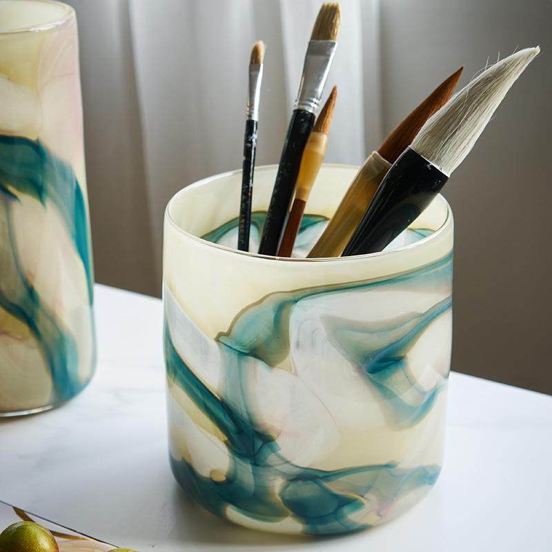 餐碧现代简直筒渐变轩创约意水墨纹水培花瓶客TOC厅桌样板间台面