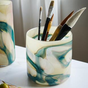 餐碧现代简直筒渐变轩创约意水墨纹水培花瓶客TOC厅桌样板间台面