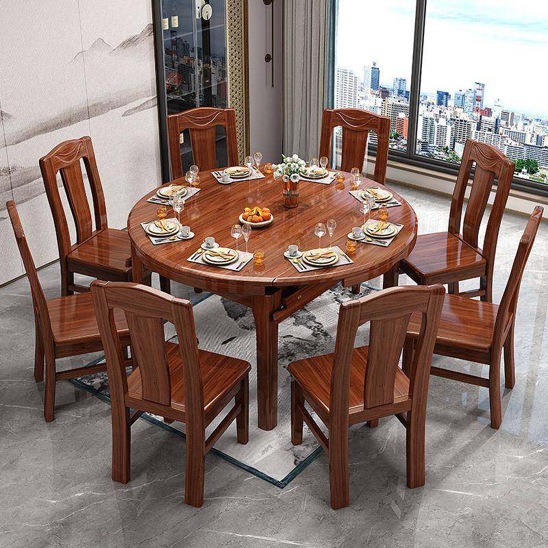 新式实木中餐2桌转盘家1人酒店饭NVV桌现代简约用橡木大圆桌椅子