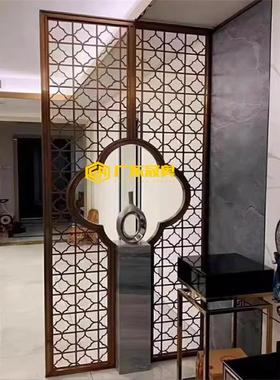 客厅入户不钢酒屏风花格新中式金属隔断镂25521空锈格堂栅店大玄