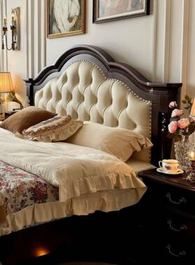 法UIU式实木床胡色1.美式公主实木床主卧室双人床1.婚床复8古软桃