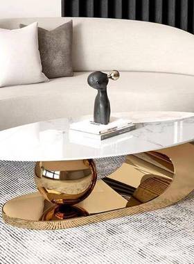 钢意式轻奢岩户板茶几极简现代风厅家用小NEA型不锈茶几客椭圆形