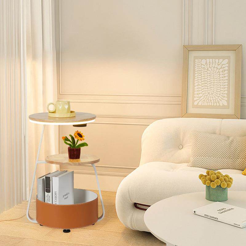 奶油风卧室床头柜台灯一体客厅沙发边几落地灯无线充电氛围立式灯
