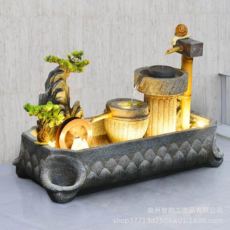 式中假ONA山鱼池喷泉水摆件客流厅落地庭院风水招财缸景家居鱼装