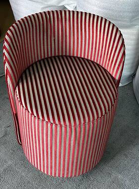 背现代奢条纹红色梳妆矮茶凳带靠可旋NFP转圆柱形小轻凳凳子