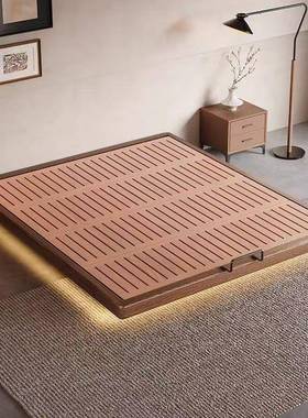 实木榉木白全骨架床头榻米蜡齐边简约实RVJ悬榻浮木床卧室现代小