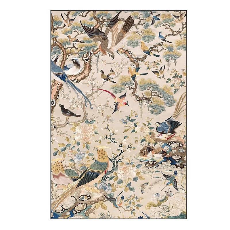 中古风玄关挂画复古花鸟入户正对门壁画新中式艺术走廊过道装饰画图片