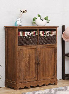 田园复古收斗柜厅柜藤编框屉柜实木储物床纳头柜多抽客屉抽YNH斗