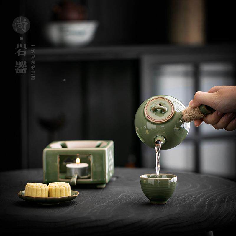 复古青瓷炉TIW把壶温茶茶家壶套装陶瓷蜡烛炉用暖茶炉侧子保温底