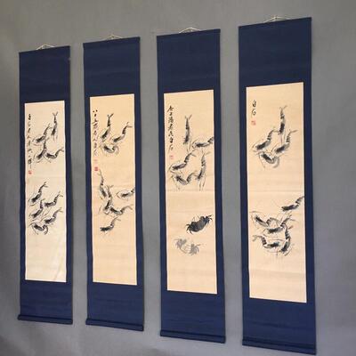 厂古家古董玩挂齐白石虾2画画字画中堂001画挂画四屏条装饰品