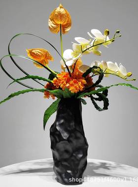 中式厅套餐花瓶插花新套装客桌面仿真花艺装装饰78406餐桌样板房