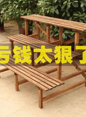 碳化架防腐实木花架台置户物架多层阶梯式外花盆子多阳ISI肉三层