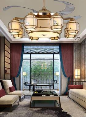 新中式风扇灯餐HF6-8-10隐形吊扇灯led音遥静控卧室灯客厅厅带吊