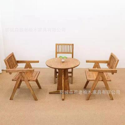 老饭榆木桌家居餐客椅厅待客喝茶桌办公室阳台小DTK圆桌实木八仙