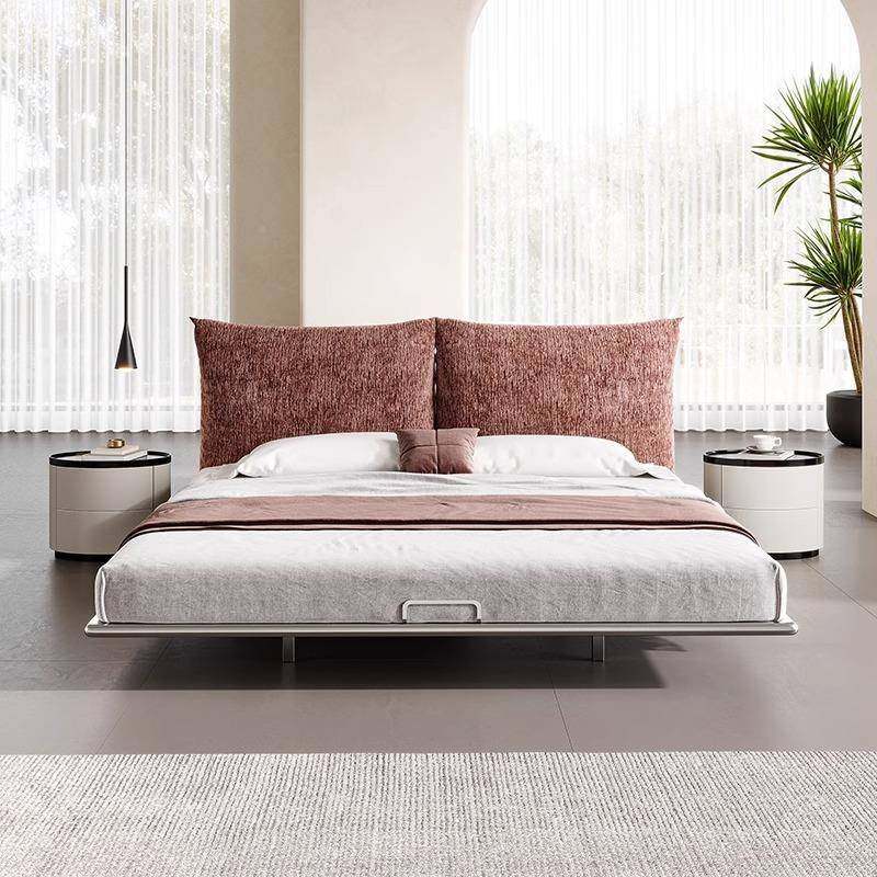 意齐式极简s657花瓣悬浮床布艺主卧高床1.8架米钢双人婚床边布艺