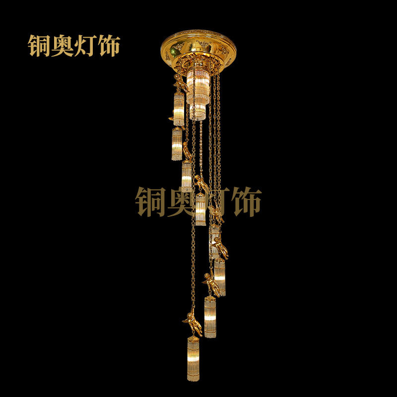 法式全铜水晶吊灯欧式别墅奢华复式楼旋转楼梯间长吊灯