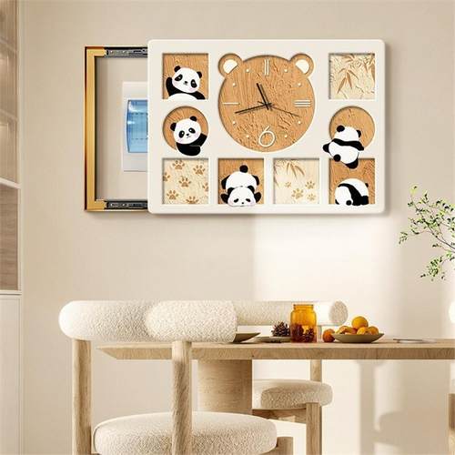 奶油无品牌/风电表箱装画电带饰钟画表熊猫配电箱画闸箱弱电箱遮