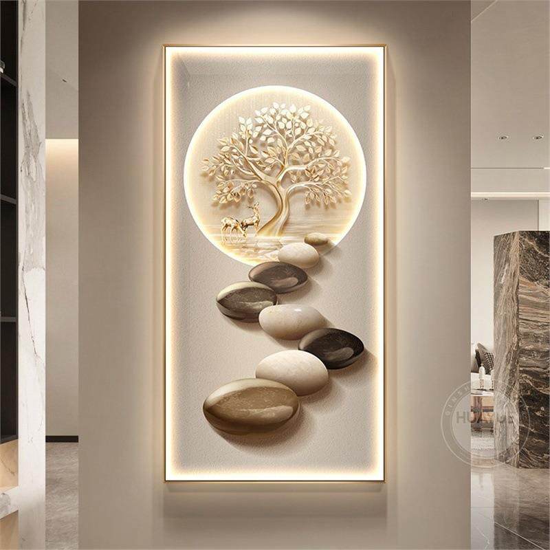 发树玄关饰画轻奢高档山挂水走廊过道画寓财意装好石来运转ORT壁