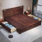新中乌木床现代婚轻奢实OML木家用卧室双人大床式 高箱储物主卧金