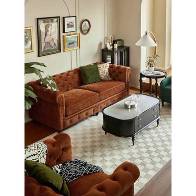 式古丝绒布艺沙发YHM法式客厅小户复型拉美扣直三人排位欧式乡村