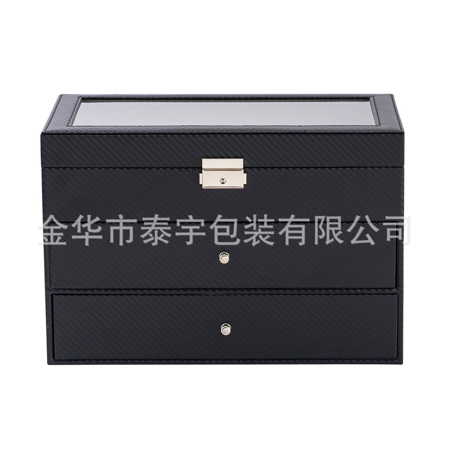 新款碳纤维三层眼镜皮盒收纳盒18位眼镜u展示盒p三层眼175镜收革