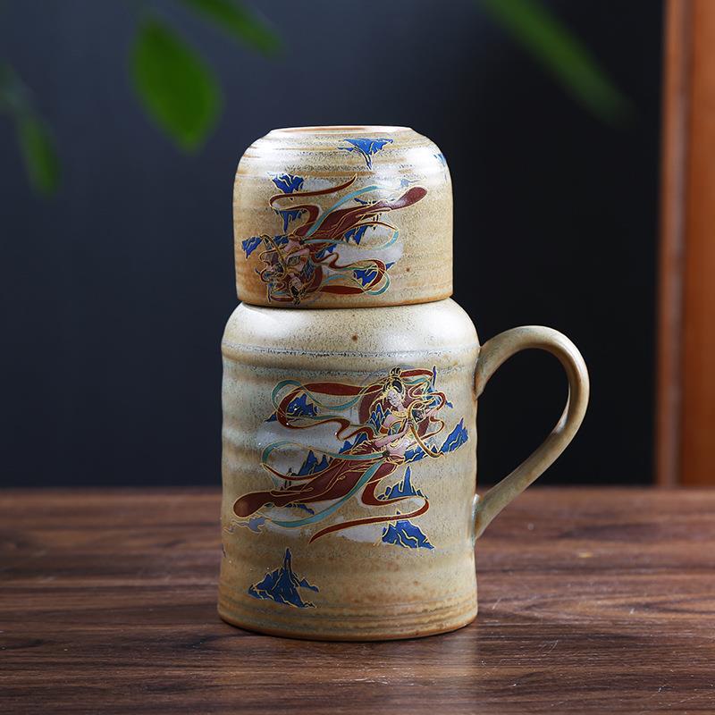 古敦煌小壶复焖暖壶家用茶377凉水壶带盖陶瓷茶壶大容量泡茶壶花