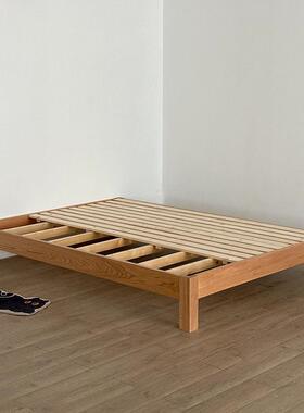 橡木床架全实人木日式榻榻米红原.木无床头矮床12m1.5m小08户型双