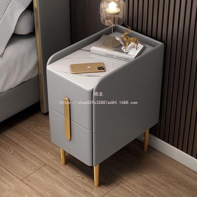 晓龙新款全实岩板室皮质床头FIO柜红迷你木智能网轻奢储物柜家用