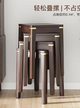 叠实木凳子146可放式客厅家用方凳木凳大人结实网红原木中餐椅子r