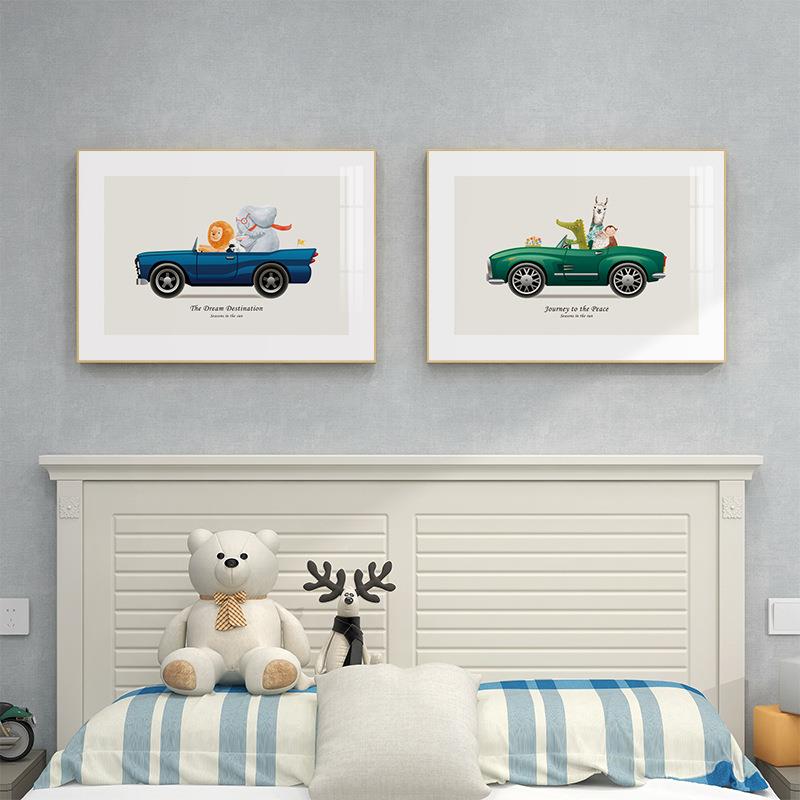 起贝现代儿童爱房卧室床车头装饰画美式男孩可小汽通动物561卡挂