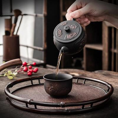 紫茶壶家功夫用ZCL手陶瓷茶具紫陶陶手把壶抓泡茶壶