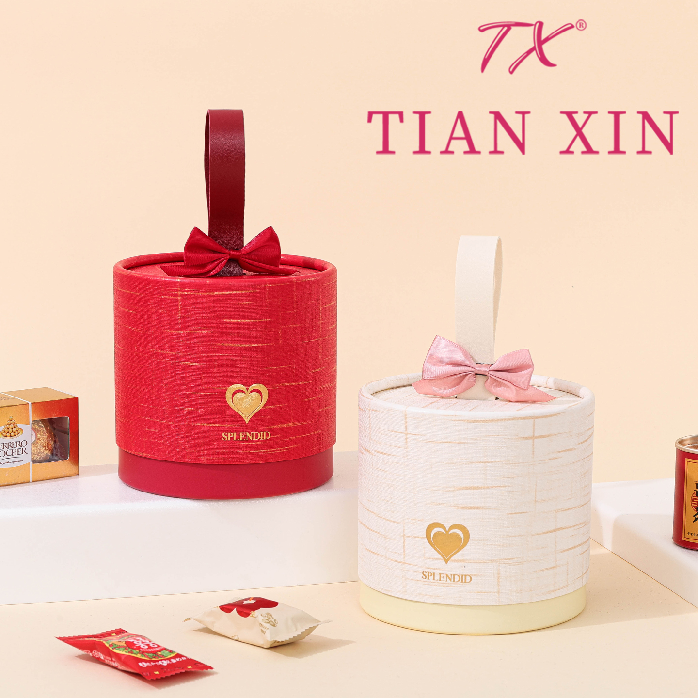 甜美蝴蝶结手提糖盒圆形礼品盒爱心装饰结婚糖果盒喜糖盒子空盒