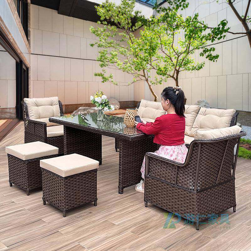 户外藤YR-D216沙发庭院露天组合休闲别墅阳人台室外长编桌三家防,住宅家具,户外沙发,淘宝优惠券,粉丝福利购,淘宝优惠卷