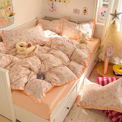 全棉层纱棉四件套公主风韩式花碎花双面纯BWL纱布春夏季双床边单