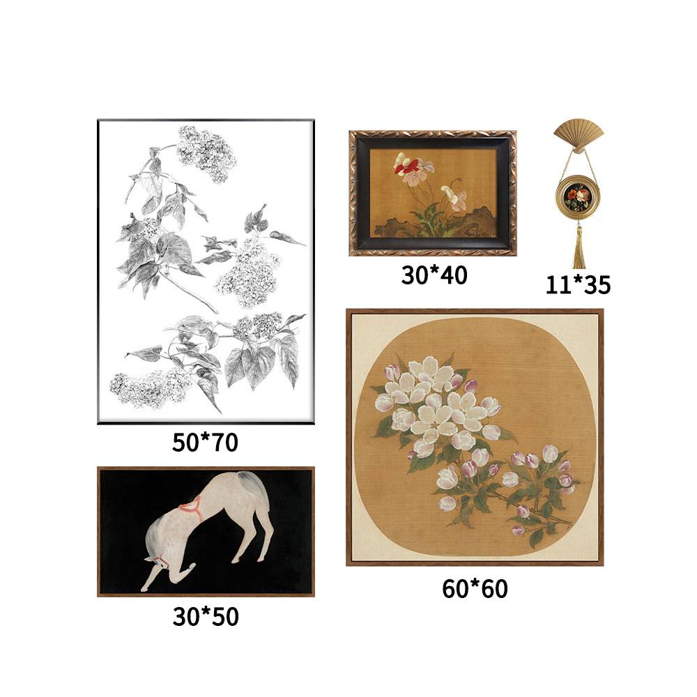 新中式古风常玉装饰画书房国风植物花卉卧室挂画餐厅玄关壁画图片