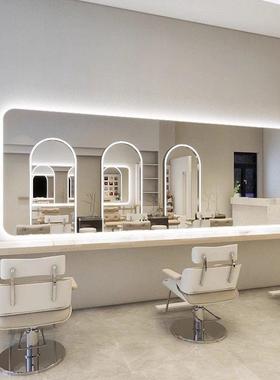 理店镜子发廊镜台带灯挂专FOE用美发发店剪烫染发网红横挂壁挂带