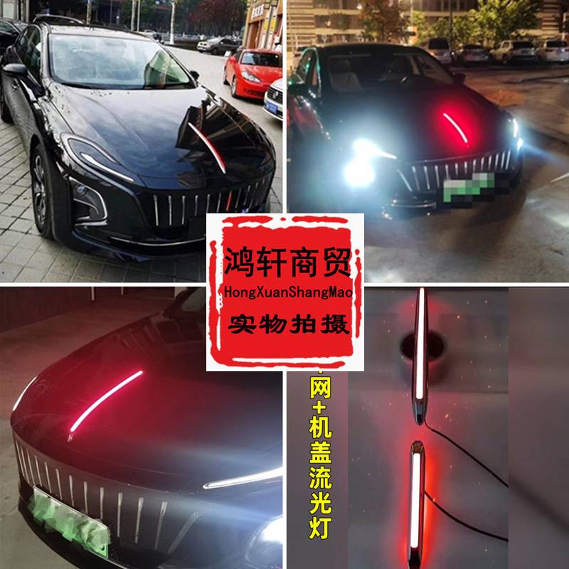 红旗eqm5日行灯流光灯E-qm5行车灯大灯改装LED发光车标 包安装