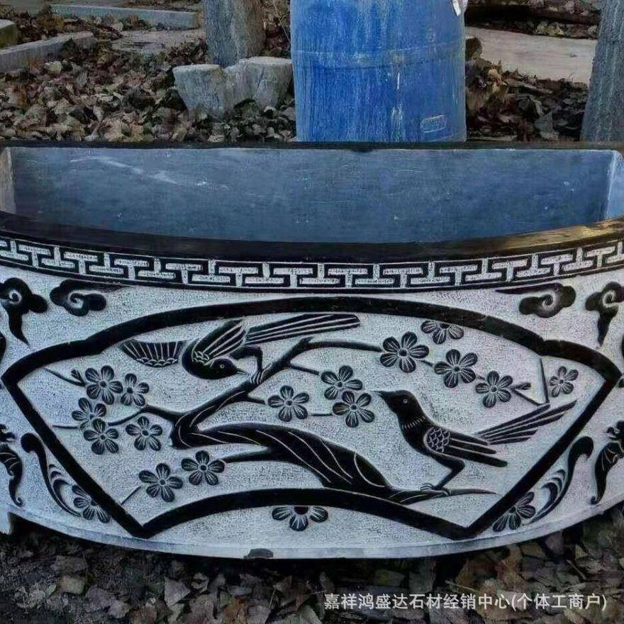青石雕刻家仿古用长方鱼缸别墅庭院青石鱼缸养鱼石花缸摆件荷缸青