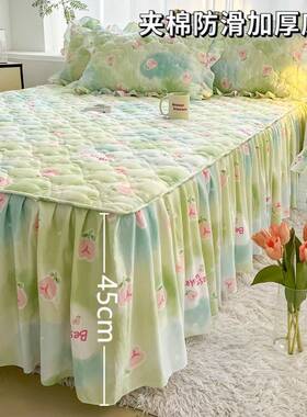 床夹棉加季厚床裙式床套单件四垫保ZVC护防滑防尘床罩床套枕套三