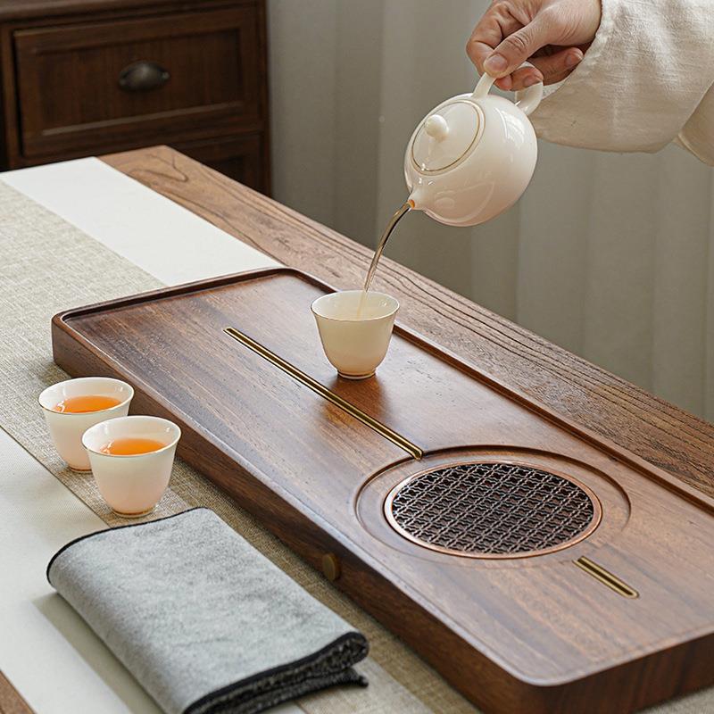 实木长形木约茶盘小型QQ599055茶台家用现代简茶海储方水排水干泡